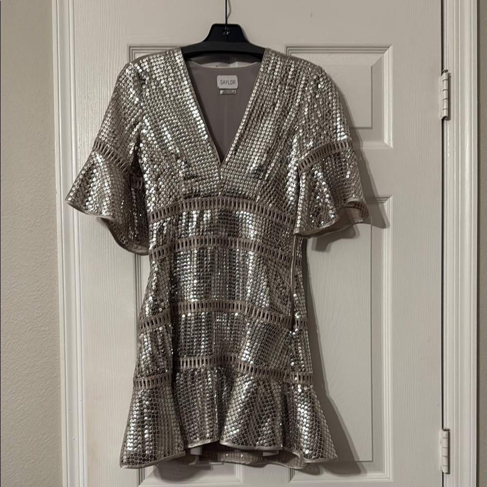 Silver Sequin Ruffle Dress
